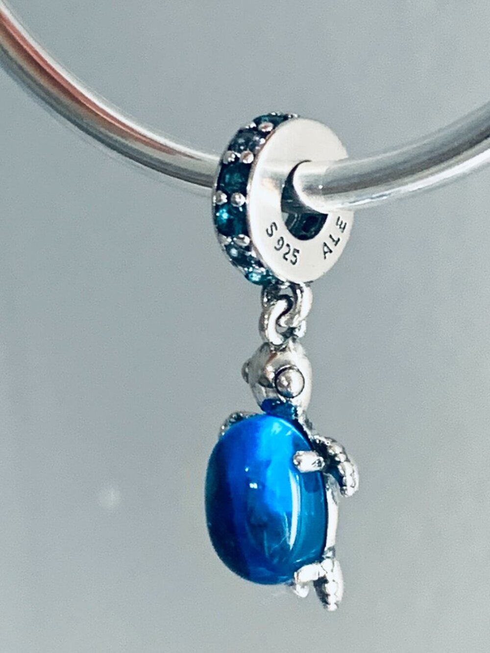 Authentic Murano Glass BLUE Sea Turtle Dangle 925 Silver Charm For Pandora Brace